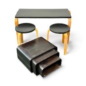 BLACK PAINTED & BENTWOOD SIDE TABLE, designed by Alvar Aalto, 56 (h) x 111 (w) x 51cms (d); together