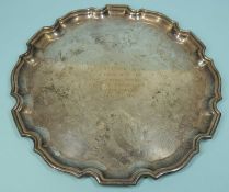 BOODLE & DUNTHORNE SILVER PRESENTATION SALVER, c. 2002, with presentation inscription, 26cms (