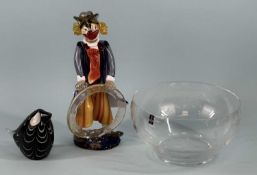 GLASSWARE, comprising Murano clown, 30cms (h); boxed Gleneagles crystal fruit bowl, 23cms (diam.);