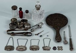 SILVER / SILVER MOUNTED COLLECTABLES, including six napkin rings, four pairs of sugar tongs, four