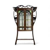 FINE ART NOUVEAU MAHOGANY DISPLAY CABINET of naturalistic form, the sides and double doors having