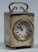 EDWARD VII SILVER CARRIAGE CLOCK with folding loop handle, on bun feet, W & G Neal, London 1907, 7.