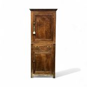 GEORGE III OAK HALL CUPBOARD, moulded cornice over panelled door with brass knob handle and