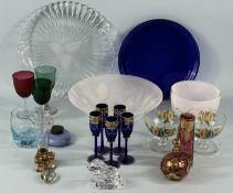 ASSORTED DECORATIVE GLASSWARE, including opalescent glass bowl, 27cms (diam.); Bristol blue glass