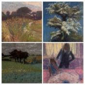GEOFF OGDEN (1929-1997) four pastel drawings - summer wildflower meadow, signed with initials, 44
