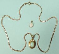 OPAL CABOCHON PENDANT NECKLACE in 9ct gold, 40cms (l), 5.9g; together with small cabochon opal