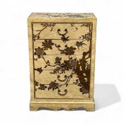 CONTEMPORARY CHINESE CHEST, chinoiserie decoration of birds amidst flowering branches, five long