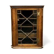 19TH CENTURY OAK CORNER CUPBOARD, moulded dentil cornice over astragal glass single drawer, with