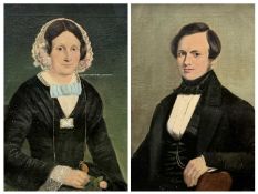 MID-19TH CENTURY ENGLISH SCHOOL pair of oil portraits - man and his wife, 66 x 64cms Provenance: