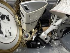 ASSORTED COLLECTABLES & DECORATIVE ITEMS, including pottery table lamp with pleated shade,