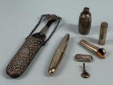 ASSORTED SILVER COLLECTABLES, Victorian and later, including ornate spectacle case, snuff box,