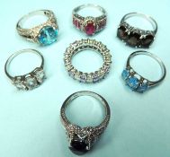 SMALL ASSORTMENT OF SILVER GEM-SET DRESS RINGS Provenance: private collection Flintshire