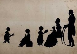 GEORGIAN SILHOUETTE PICTURE - Lawrence family, inscribed verso with names of sitters and dates, 29 x