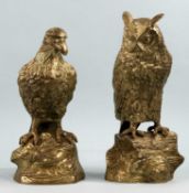 TWO 19TH CENTURY GILDED BRASS BIRDS, eagle and owl, 30cms (h) Provenance: private collection