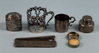 ASSORTED SILVER / WHITE METAL COLLECTABLES, including small Dutch lidded box with hinged cover,