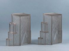 PAIR OF ART DECO MOULDED & FROSTED CLEAR GLASS WALL LIGHTS, 26 (h) x 27 (w) x 10cms (d)