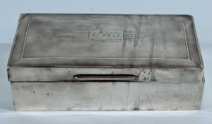 RECTANGULAR SILVER CIGARETTE CASE, hinged lid with Art Nouveau design engine turned decoration,