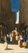 HANS HANSEN RSW (Scottish, 1853-1947) watercolour - 'Algerian Bazaar', signed, 36.5 x 19.5cms