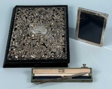 COLLECTABLES, including ostrich skin folder with pierced and chased white metal cover, 32 x 24cms;