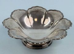 ELIZABETH II CIRCULAR SILVER FLORAL DESIGN FOOTED BOWL, inscribed 'President's Prize G.X.G.C. 1974',