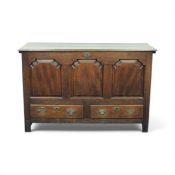 GEORGE III OAK MULE CHEST, c. 1780, 91 (h) x 140 (w) x 54cms (d) Provenance: private collection