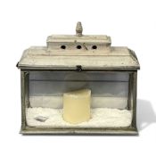 LARGE RECTANGULAR LANTERN, distressed wooden finish, glazed to four sides, 60 (h) x 62 (w) x