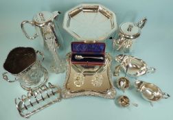 ASSORTMENT OF SILVER-PLATED WARES, including Union Steam Ship Company plated toast rack, small