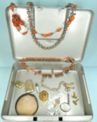 ASSORTED JEWELLERY & OTHER ITEMS, including sterling silver compact, Victorian white metal