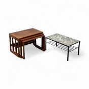 MID-CENTURY FURNISHINGS, comprising metal framed two-tier occasional table with patterned Formica