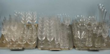 SUITE OF CUT-CRYSTAL DRINKING GLASSES, including hock, brandy, wine, sherry, and champagne, with