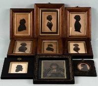 SIX VICTORIAN HIGHLIGHTED SILHOUETTE PORTRAITS, 11.5 x 17.5cms the larger, in period rosewood