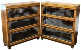 TWO OAK VENEERED THREE-TIER BOOKCASES, 100 (h) x 90 (w) x 29cms (d) Provenance: private collection
