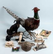 VARIOUS CONTEMPORARY ANIMAL FIGURES, including metal cock pheasant, 38cms (h); Mutts composite