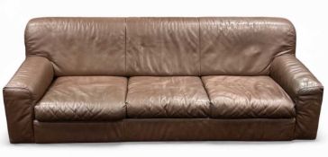 DE SEDE (SWITZERLAND) BROWN LEATHER UPHOLSTERED THREE-SEATER SETTEE, 70 (h) x 215 (w) x 88cms (d)