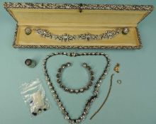 ASSORTED JEWELLERY, including attractive Art Deco style paste bracelet, c. 1950, 17cms (l); diamante