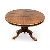 VICTORIAN MAHOGANY BREAKFAST TABLE, circular tilt-top with moulded rim, carved tripod base, standing