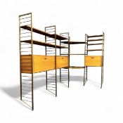 STAPLES LADDERAX MODULAR SHELVING SYSTEM, corner unit with three open corner shelves, three desks