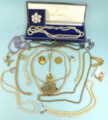 ASSORTMENT OF DECORATIVE COSTUME JEWELLERY, including ladies' limit quartz wristwatch, gold coloured