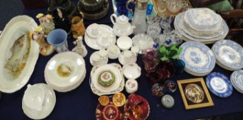 EARLY VICTORIAN STAFFORDSHIRE BLUE & WHITE PRINTED DINNERWARE, in the 'Botanical Beauties'