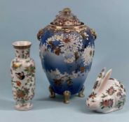 ORIENTAL CERAMICS GROUP, comprising Japanese Satsuma lidded jar, painted with white chrysanthemums