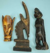 CONGOLESE CARVED BONE MASK SCULPTURE, probably Lega, 11cms (h); together with African carved