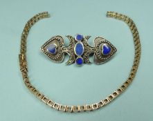 9CT GOLD & CZ LINE BRACELET (damaged), gross weight 9.8g; together with silver and lapis lazuli