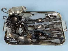 ASSORTED PLATED WARE, including King's pattern cutlery, two sauceboats, sugar caster, etc.