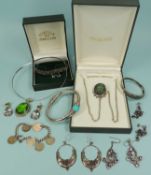 VINTAGE SILVER & MARCASITE BRACELET, together with marcasite bangle, hammered finish silver coloured