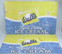 TWO WALLS ALUMINIUM ADVERTISING SIGNS, 61 x 92cms Provenance: The collection of Philip Clarkson