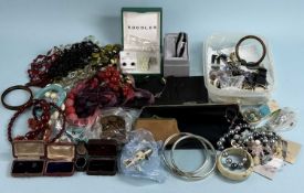 ASSORTED COSTUME JEWELLERY, including cherry amber type necklace, Bilston & Battersea enamel bangle,