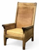ROBERT 'MOUSEMAN' THOMPSON OF KILBURN OAK FRAMED SMOKING CHAIR, slung cowhide back, straight arms,