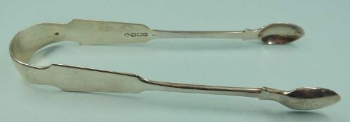 VICTORIAN IRISH SILVER SUGAR TONGS fiddle pattern, maker PW, Dublin 1869, 2ozt Provenance: private