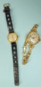 TWO LADIES' VINTAGE WRISTWATCHES, ladies' vintage 9ct gold cased wristwatch, on a gold plated