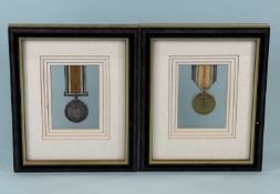 WWI MEDALS, Victory Medal and War Medal, with ribbons, in double-sided display frames Provenance: